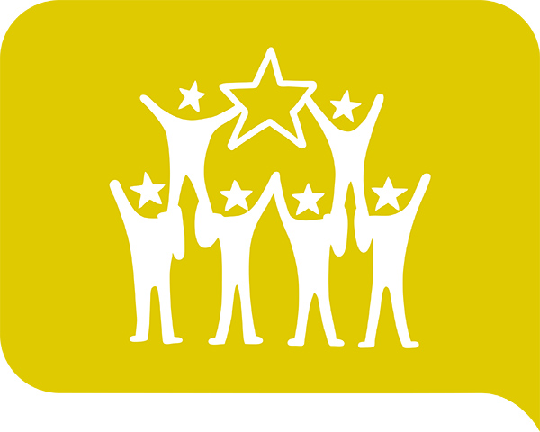 Illustration Youth Goal 11 - stilisierte Menschen auf gelbem Hintergrund