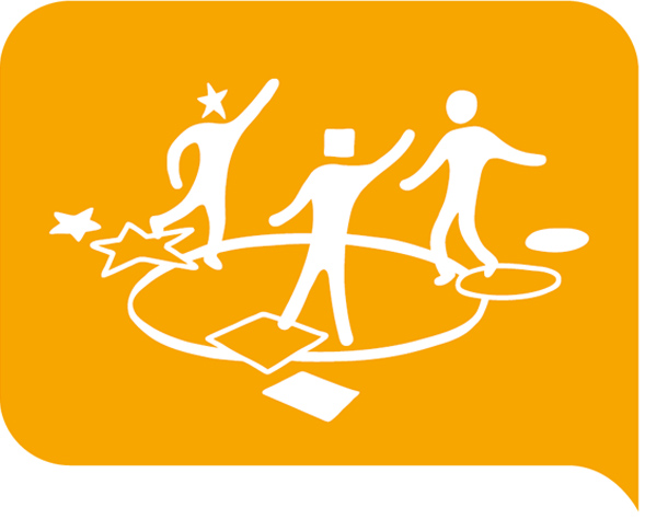 Illustration Youth Goal 3 - stilisierte Menschen auf orangem Hintergrund