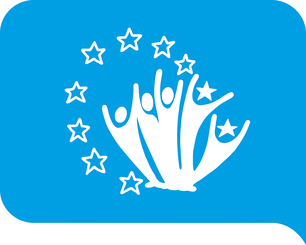 Illustration Youth Goal 1 - Sterne und stilisierte Menschen auf blauem Hintergrund