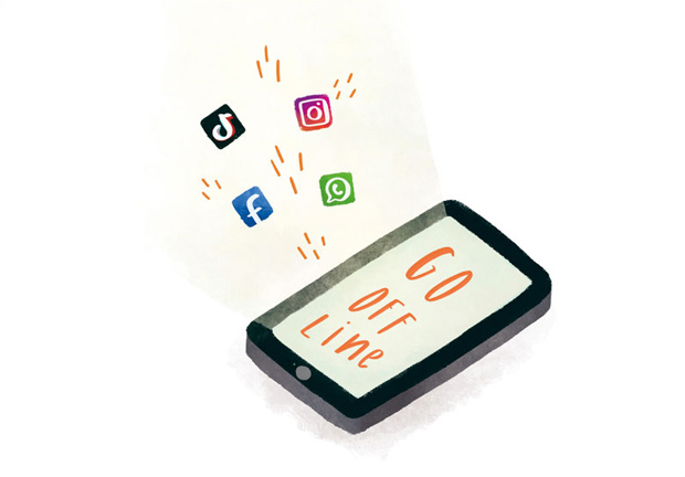 Illustration eines Smartphones mit dem Text: Go Offline